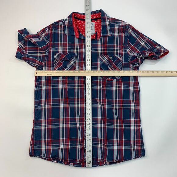 Buffalo David Bitton Shirt Mens L Large Navy Red Plaid Cotton Button Up *READ - Picture 5 of 14